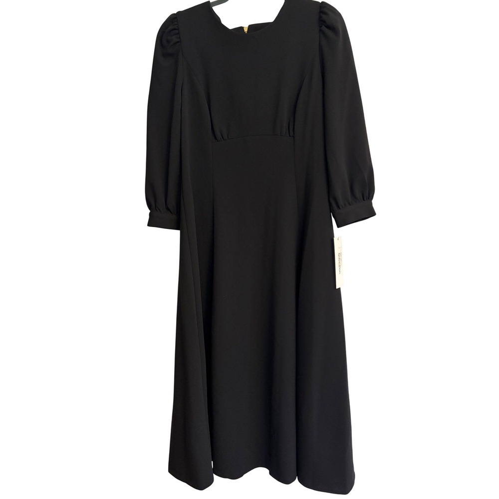NEW Calvin Klein Black Puff Sleeve Empire Waist Midi Dress Size 10 Sophisticated